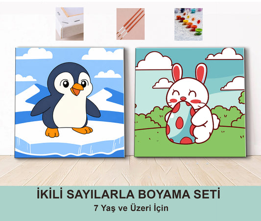 Sevimli Hayvanlar Sayılarla Boyama Seti 20x20 cm – 2’li Çocuk Paketi
