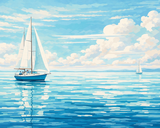 Sayılarla Boyama Seti - Sakin Denizde İki Yelkenli